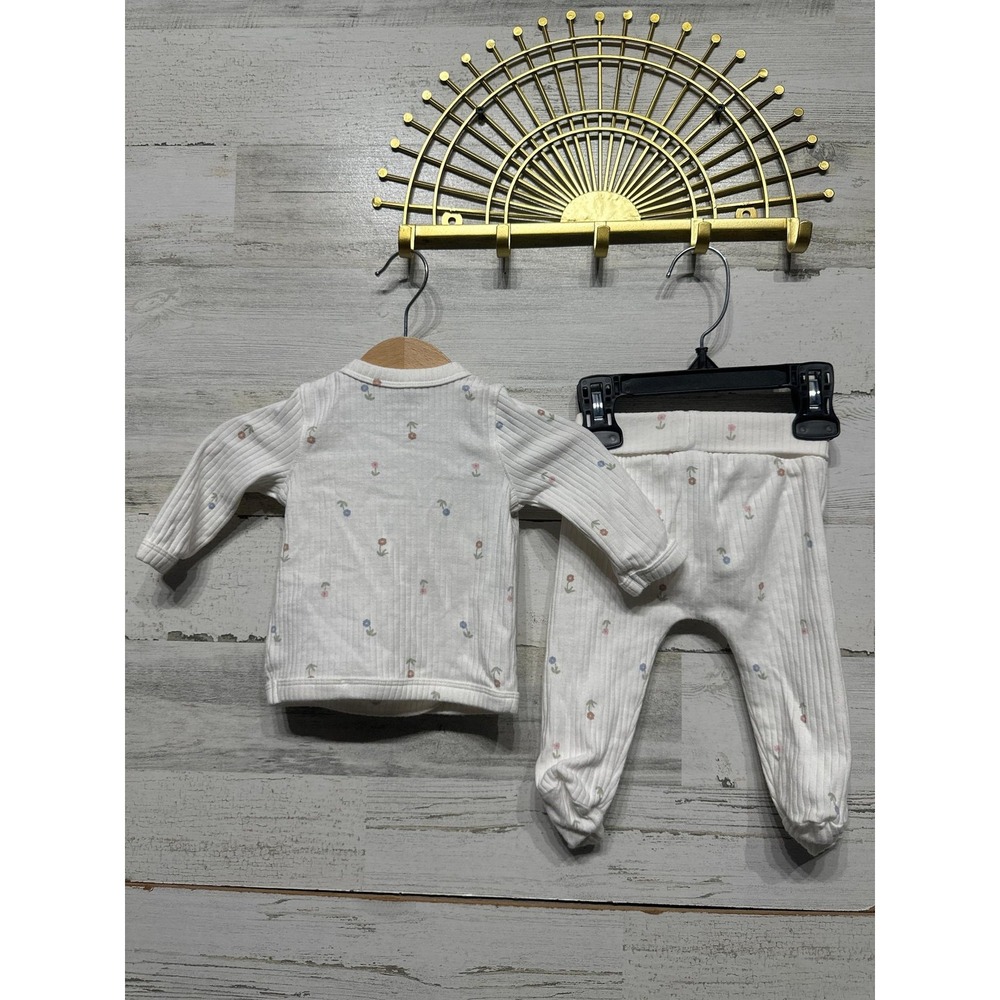 Carter's Just One You Kimono Set Girls 3M White Floral Ribbed EUC - Picture 3 of 4